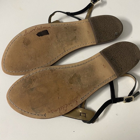 Sam Edelman Gigi Leather T-Strap Flat Sandal Thong Ankle Strap Black 11.5 - Picture 10 of 10